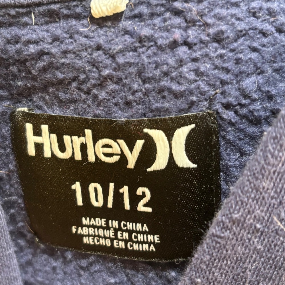 Hurley Kids Hoodie Blue Graphic Logo Pullover Fleece Sweatshirt Size 10 12 - Picture 3 of 4